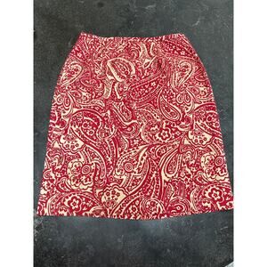 vintage Ann Taylor red and tan paisley silk-wool blend pencil skirt size 6